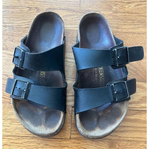 Birkenstock Shoes - Birkenstock Arizona Black Leather Double Strap Sandals women size 36 US 6